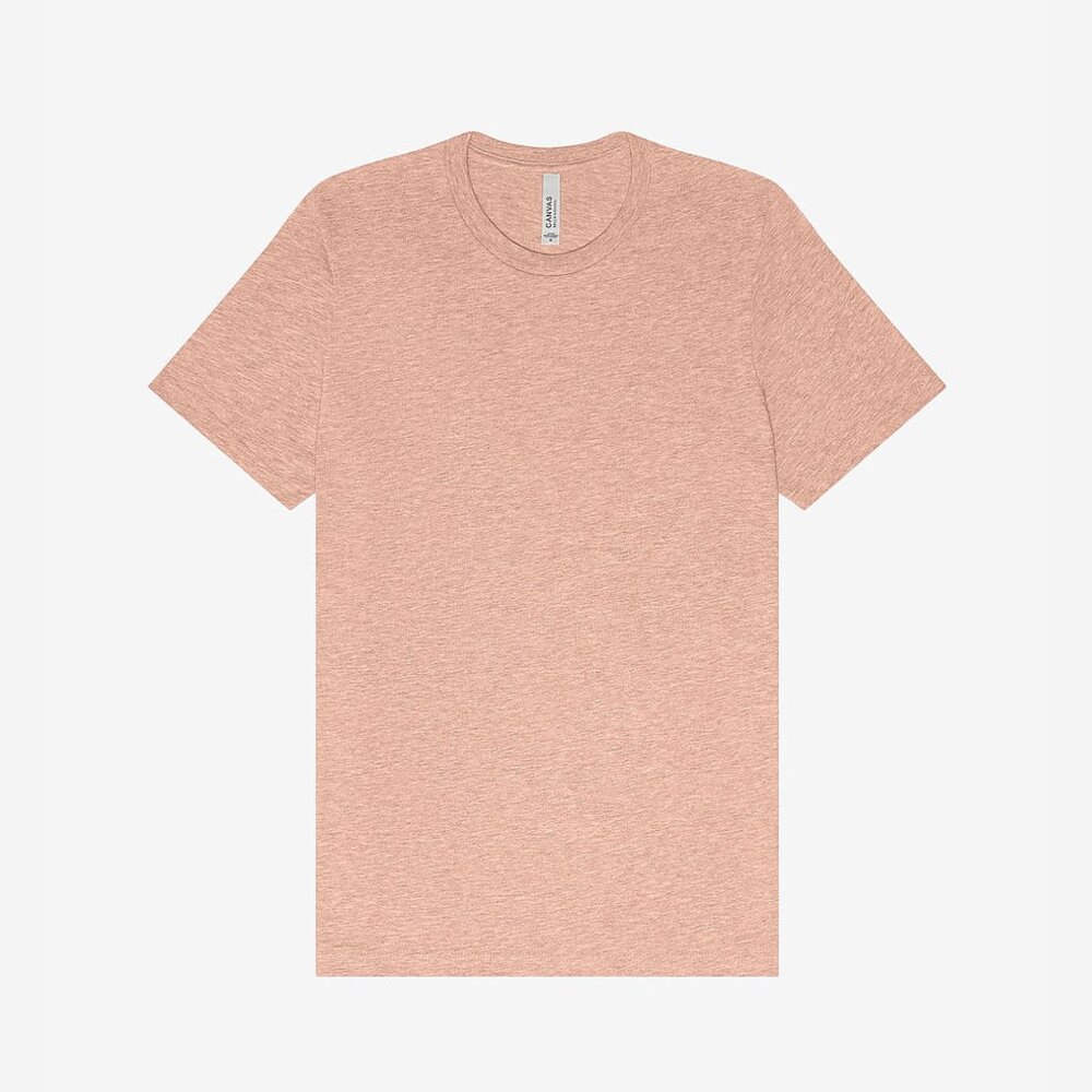 Bella + Canvas 3001CVC Unisex Jersey Tee. Heather Prism Peach Color. #30…